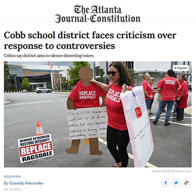AJC article screenshot of cobb school district facing criticism over response to controversies
